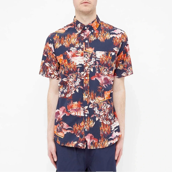 NN07 No Nationality Tyrion Short Sleeve Button Down Print Shirt size small - Picture 2 of 7